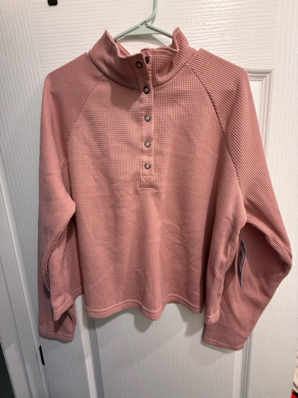 Columbia Waffle Knit Snap Henley Pullover - Dusty Rose/ Light Pink